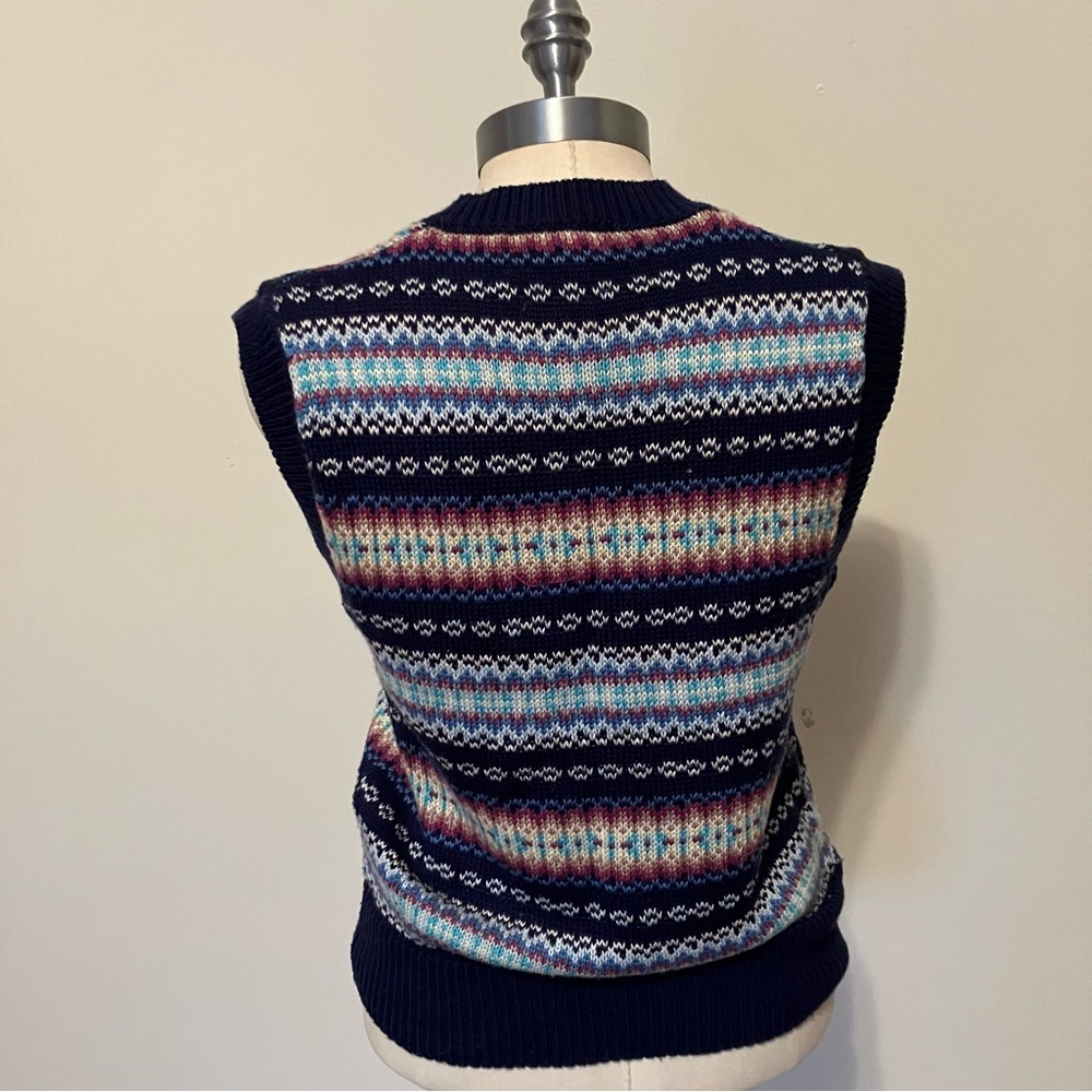 VTG Women’s 99s Fair Isle Sweater Vest Size M Navy Preppy Cottage V-neck Y2K - Picture 7 of 7
